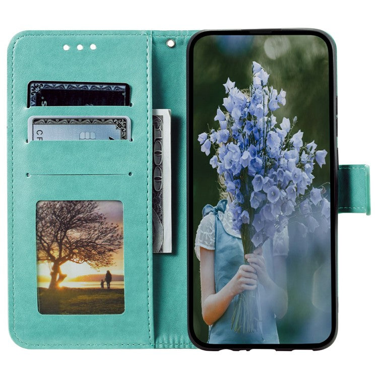For Xiaomi Redmi Note 14 5G Case Imprinted Totem PU Leather Wallet Stand Phone Cover - Mint Green