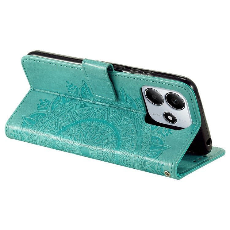 For Xiaomi Redmi Note 14 5G Case Imprinted Totem PU Leather Wallet Stand Phone Cover - Mint Green