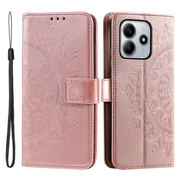For Xiaomi Redmi Note 14 5G Case Imprinted Totem PU Leather Wallet Stand Phone Cover - Rose Gold