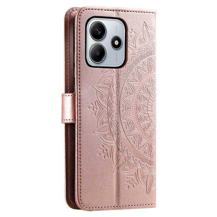 For Xiaomi Redmi Note 14 5G Case Imprinted Totem PU Leather Wallet Stand Phone Cover - Rose Gold