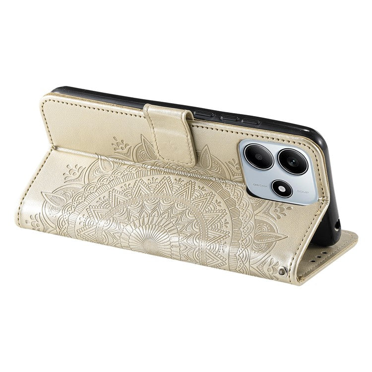 For Xiaomi Redmi Note 14 5G Case Imprinted Totem PU Leather Wallet Stand Phone Cover - Gold