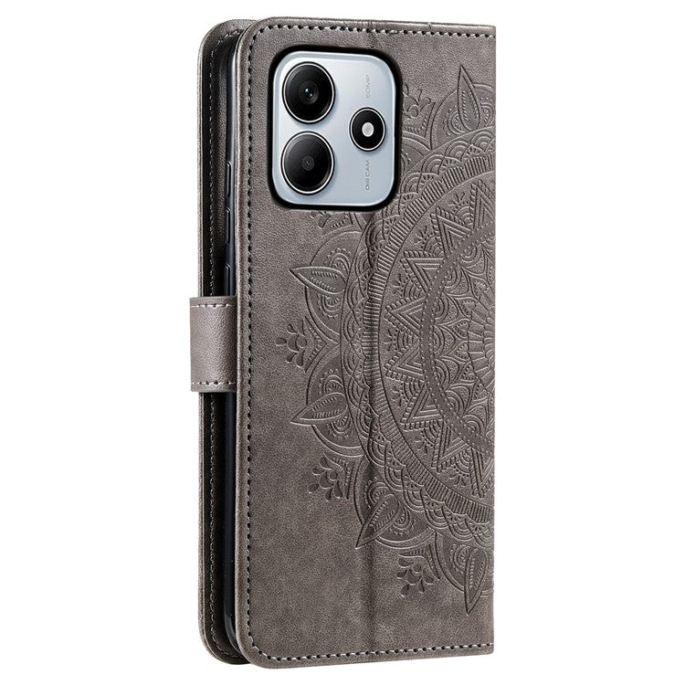 For Xiaomi Redmi Note 14 5G Case Imprinted Totem PU Leather Wallet Stand Phone Cover - Grey