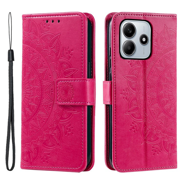 For Xiaomi Redmi Note 14 5G Case Imprinted Totem PU Leather Wallet Stand Phone Cover - Rose