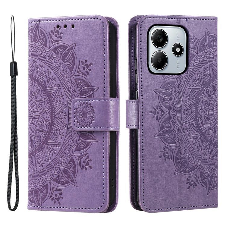 For Xiaomi Redmi Note 14 5G Case Imprinted Totem PU Leather Wallet Stand Phone Cover - Purple