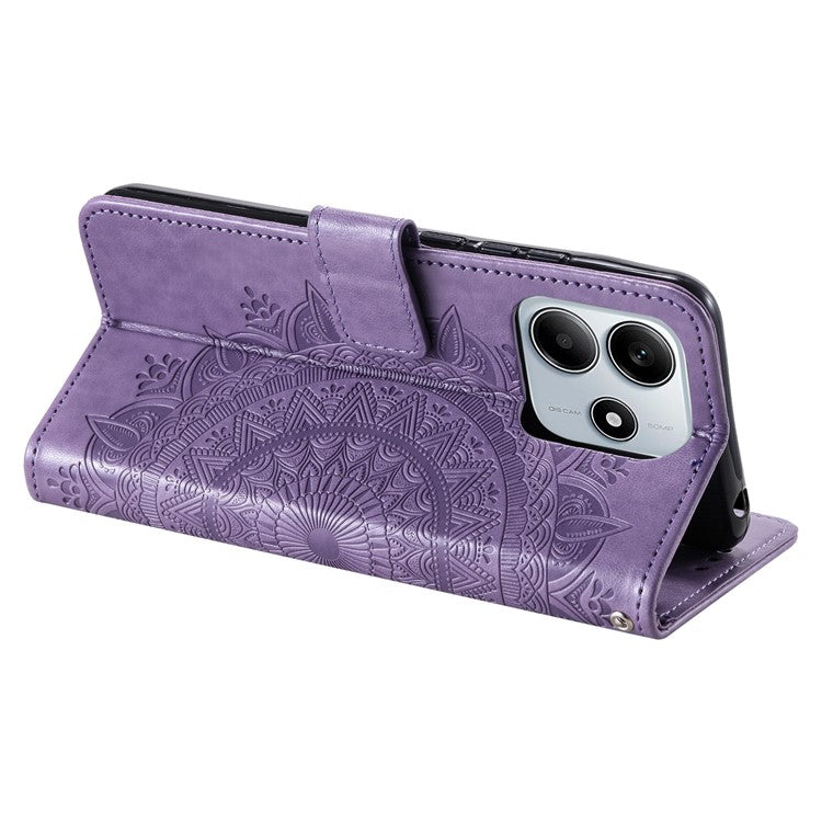For Xiaomi Redmi Note 14 5G Case Imprinted Totem PU Leather Wallet Stand Phone Cover - Purple