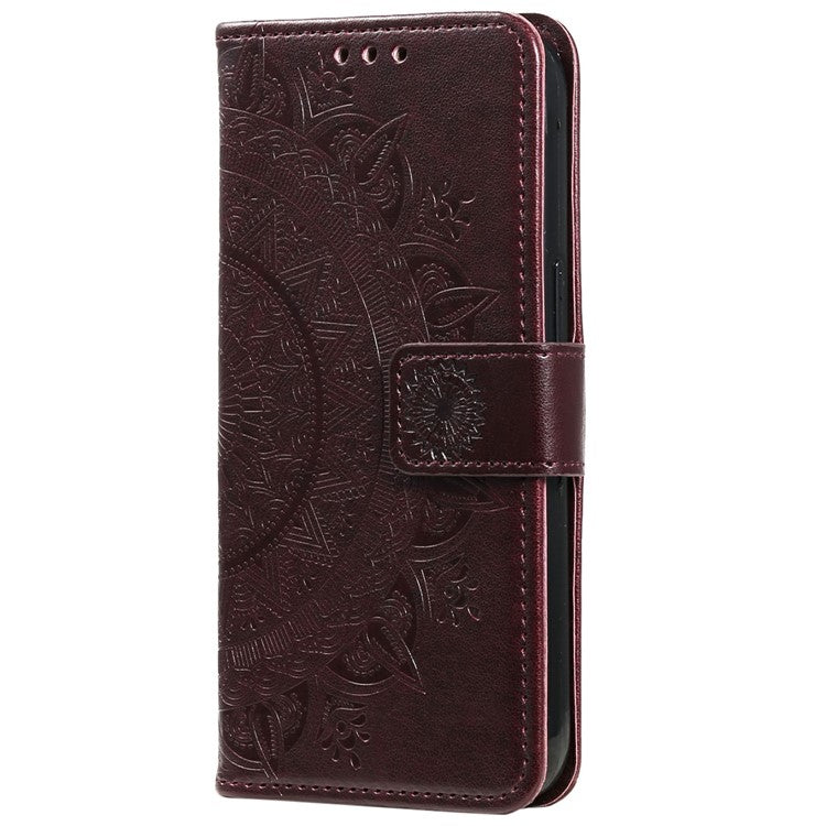For Xiaomi Redmi Note 14 5G Case Imprinted Totem PU Leather Wallet Stand Phone Cover - Brown