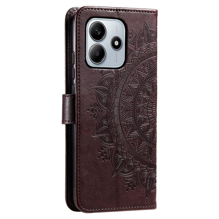 For Xiaomi Redmi Note 14 5G Case Imprinted Totem PU Leather Wallet Stand Phone Cover - Brown