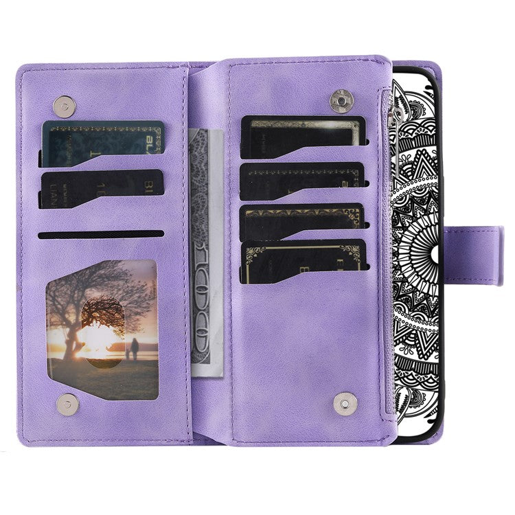 Style 006 For Xiaomi Redmi Note 14 5G Wallet Case PU Leather Phone Cover Mandala Flower Pattern - Purple