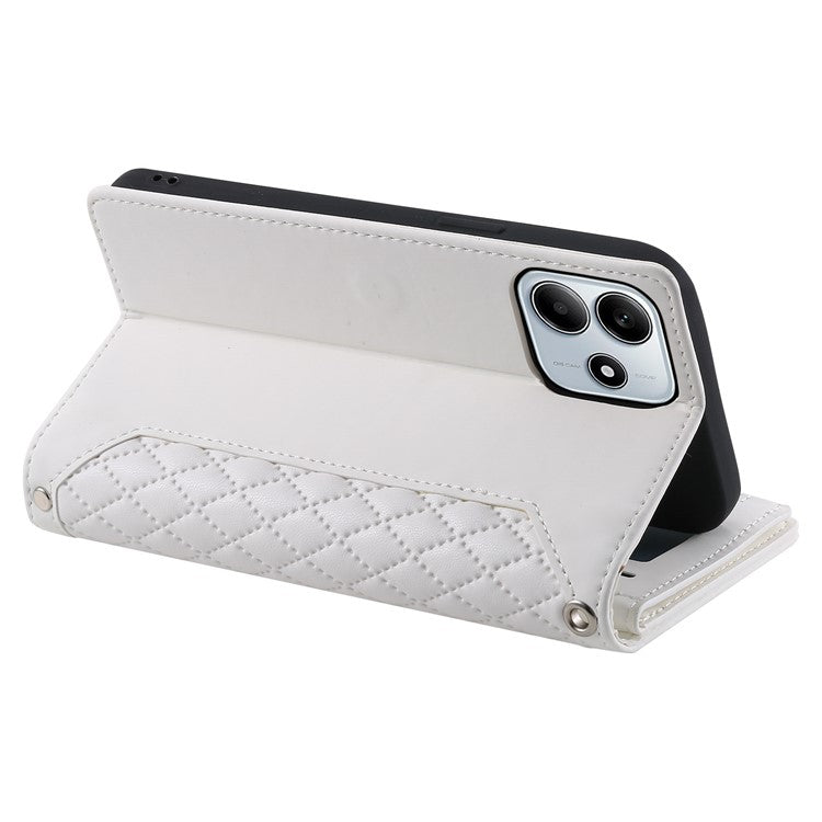 Style 005 For Xiaomi Redmi Note 14 5G Wallet Case Rhombus Stitching Line PU Leather Phone Cover - White