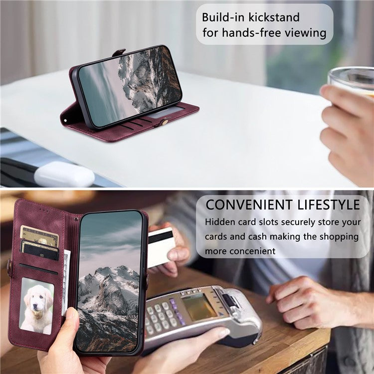 Style 016 For Xiaomi Redmi Note 14 5G Case Skin Feel Totem Imprinted Wallet Leather Phone Cover - Wine Red