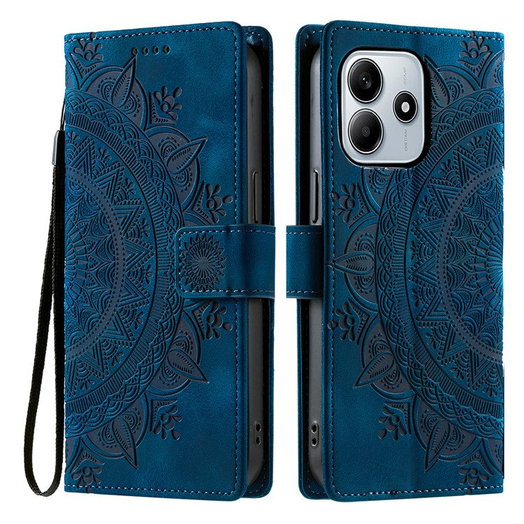 Style 018 For Xiaomi Redmi Note 14 5G Case Imprinted Totem Skin Feel Wallet Leather Phone Cover - Blue
