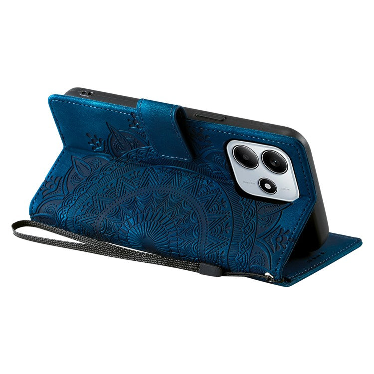 Style 018 For Xiaomi Redmi Note 14 5G Case Imprinted Totem Skin Feel Wallet Leather Phone Cover - Blue