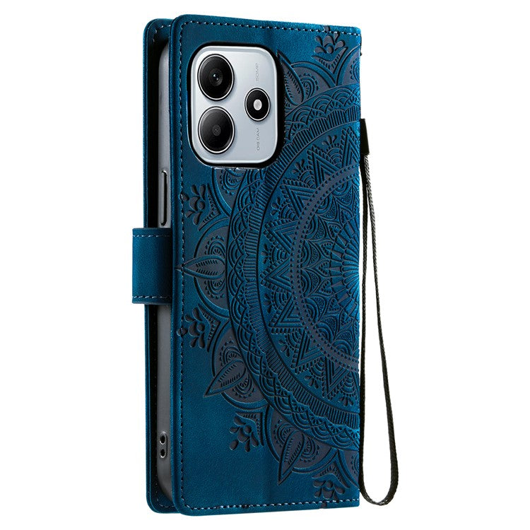 Style 018 For Xiaomi Redmi Note 14 5G Case Imprinted Totem Skin Feel Wallet Leather Phone Cover - Blue