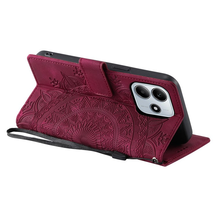 Style 018 For Xiaomi Redmi Note 14 5G Case Imprinted Totem Skin Feel Wallet Leather Phone Cover - Rose