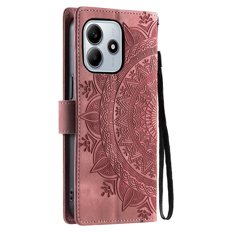 Style 018 For Xiaomi Redmi Note 14 5G Case Imprinted Totem Skin Feel Wallet Leather Phone Cover - Rose Gold