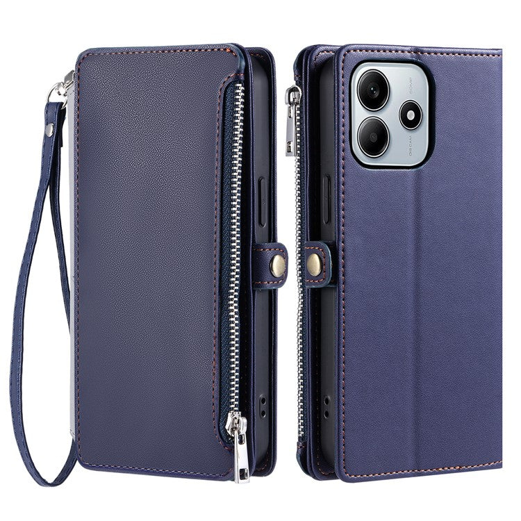 015 Style For Xiaomi Redmi Note 14 5G Case TPU+PU Leather Wallet Phone Cover with Straps - Blue