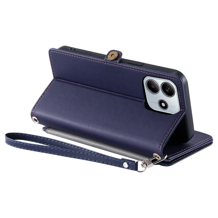 015 Style For Xiaomi Redmi Note 14 5G Case TPU+PU Leather Wallet Phone Cover with Straps - Blue