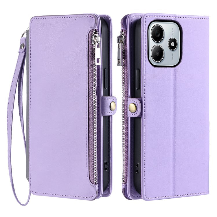 015 Style For Xiaomi Redmi Note 14 5G Case TPU+PU Leather Wallet Phone Cover with Straps - Purple
