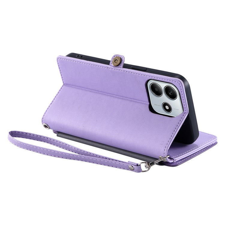 015 Style For Xiaomi Redmi Note 14 5G Case TPU+PU Leather Wallet Phone Cover with Straps - Purple