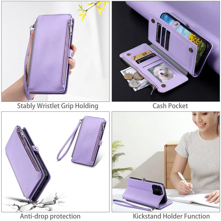 015 Style For Xiaomi Redmi Note 14 5G Case TPU+PU Leather Wallet Phone Cover with Straps - Purple