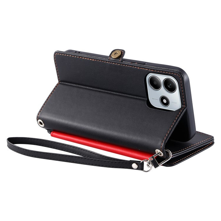 015 Style For Xiaomi Redmi Note 14 5G Case TPU+PU Leather Wallet Phone Cover with Straps - Black