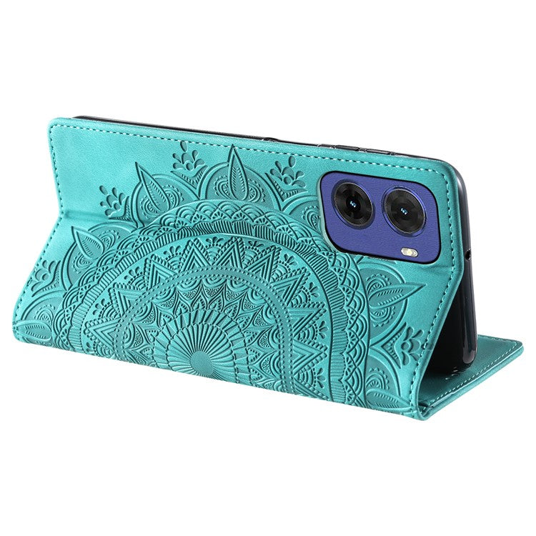 Style-010 For Motorola Moto G05 4G Case Magnetic Closing Leather Phone Cover Pattern Imprinted - Mint Green