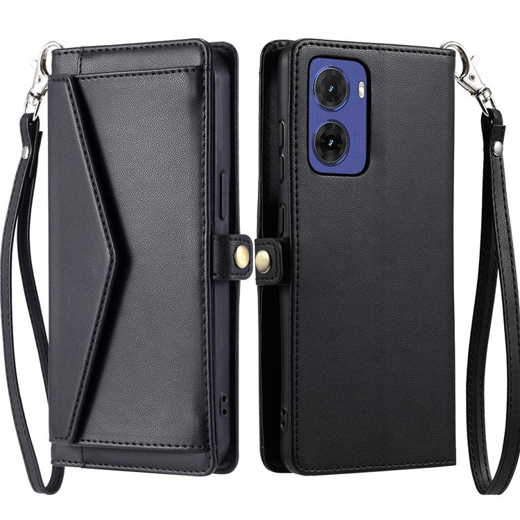 For Motorola Moto G05 4G Leather Case Wallet Stand Phone Cover with Straps - Black