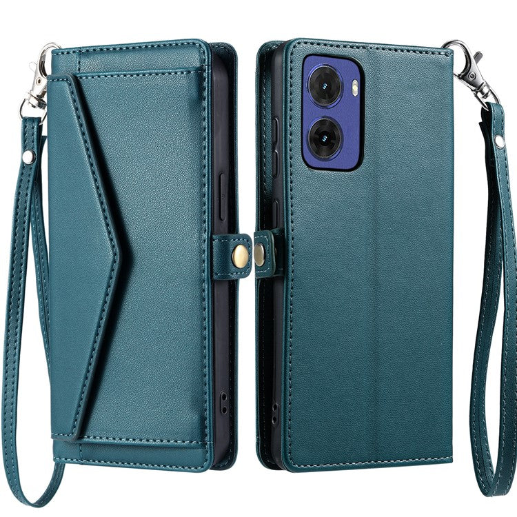 For Motorola Moto G05 4G Leather Case Wallet Stand Phone Cover with Straps - Blackish Green