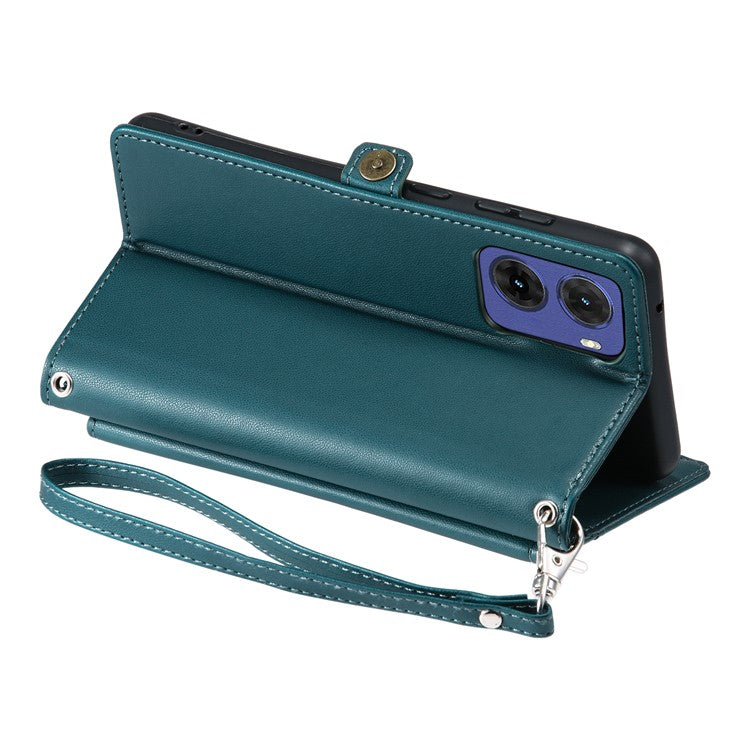 For Motorola Moto G05 4G Leather Case Wallet Stand Phone Cover with Straps - Blackish Green