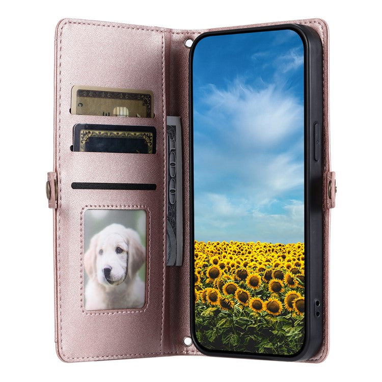 For Motorola Moto G05 4G Leather Case Wallet Stand Phone Cover with Straps - Rose Gold