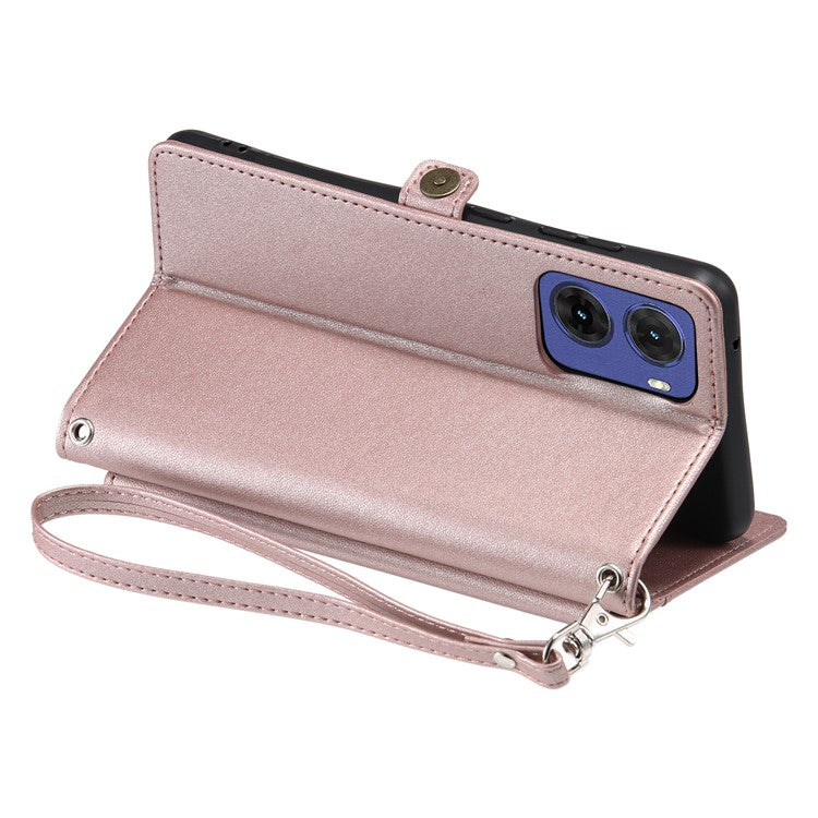 For Motorola Moto G05 4G Leather Case Wallet Stand Phone Cover with Straps - Rose Gold