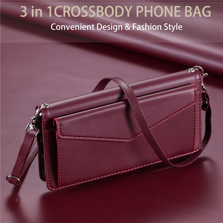 For Motorola Moto G05 4G Leather Case Wallet Stand Phone Cover with Straps - Wine Red