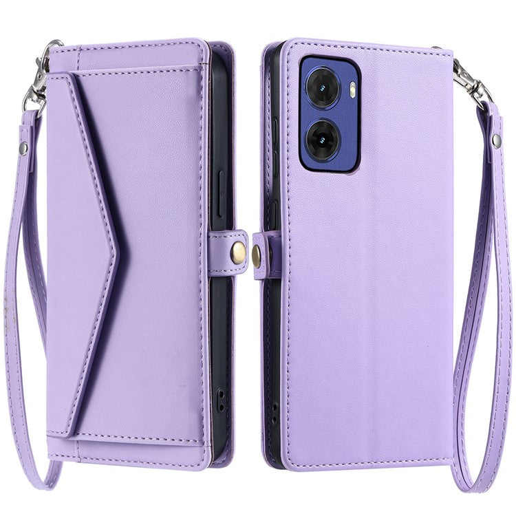 For Motorola Moto G05 4G Leather Case Wallet Stand Phone Cover with Straps - Purple