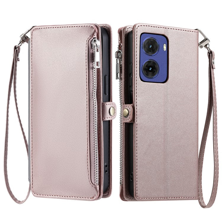 015 Style For Motorola Moto G05 4G Case TPU+PU Leather Wallet Phone Cover with Straps - Rose Gold