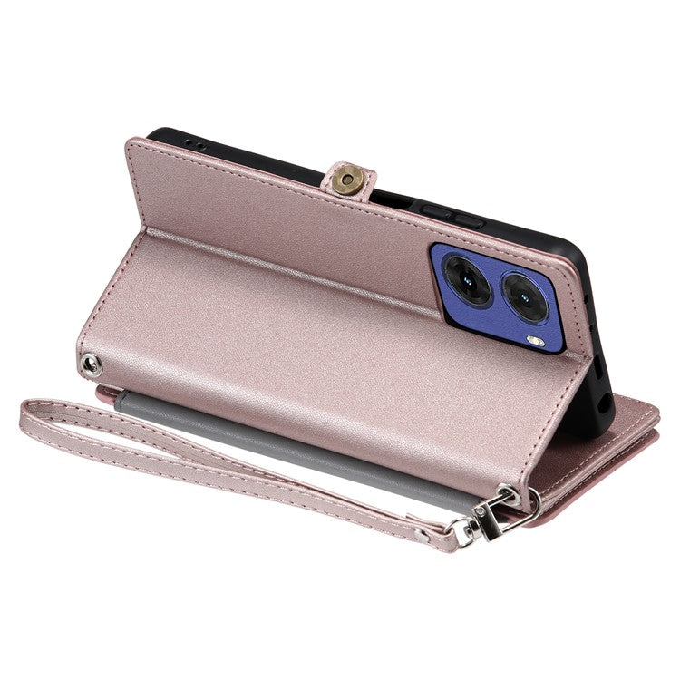 015 Style For Motorola Moto G05 4G Case TPU+PU Leather Wallet Phone Cover with Straps - Rose Gold