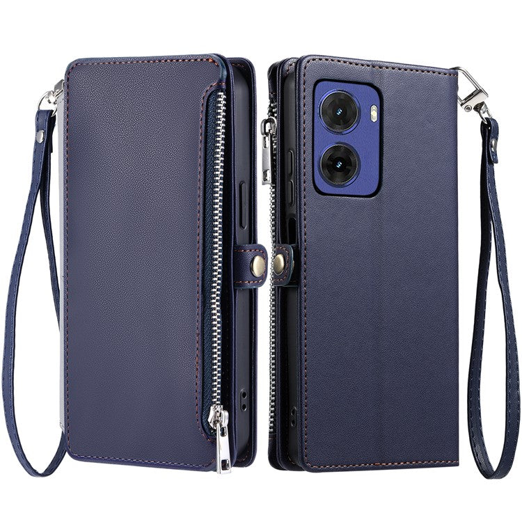 015 Style For Motorola Moto G05 4G Case TPU+PU Leather Wallet Phone Cover with Straps - Blue