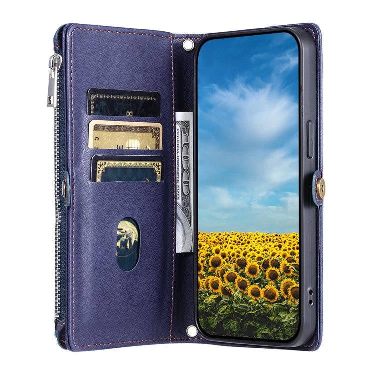 015 Style For Motorola Moto G05 4G Case TPU+PU Leather Wallet Phone Cover with Straps - Blue