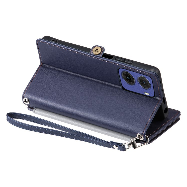 015 Style For Motorola Moto G05 4G Case TPU+PU Leather Wallet Phone Cover with Straps - Blue