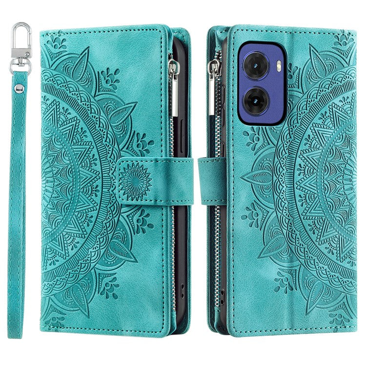 Style 006 For Motorola Moto G05 4G Wallet Case PU Leather Phone Cover Mandala Flower Pattern - Mint Green