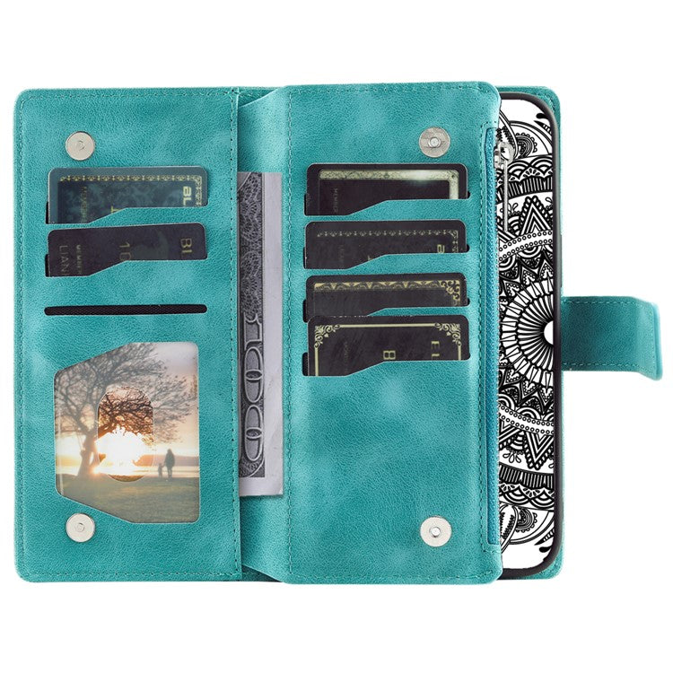 Style 006 For Motorola Moto G05 4G Wallet Case PU Leather Phone Cover Mandala Flower Pattern - Mint Green