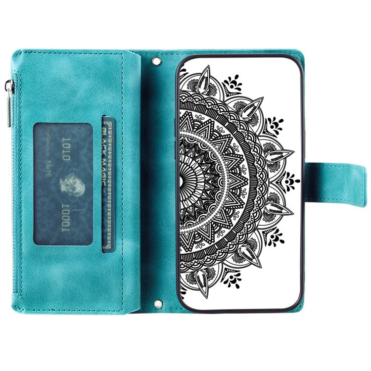 Style 006 For Motorola Moto G05 4G Wallet Case PU Leather Phone Cover Mandala Flower Pattern - Mint Green