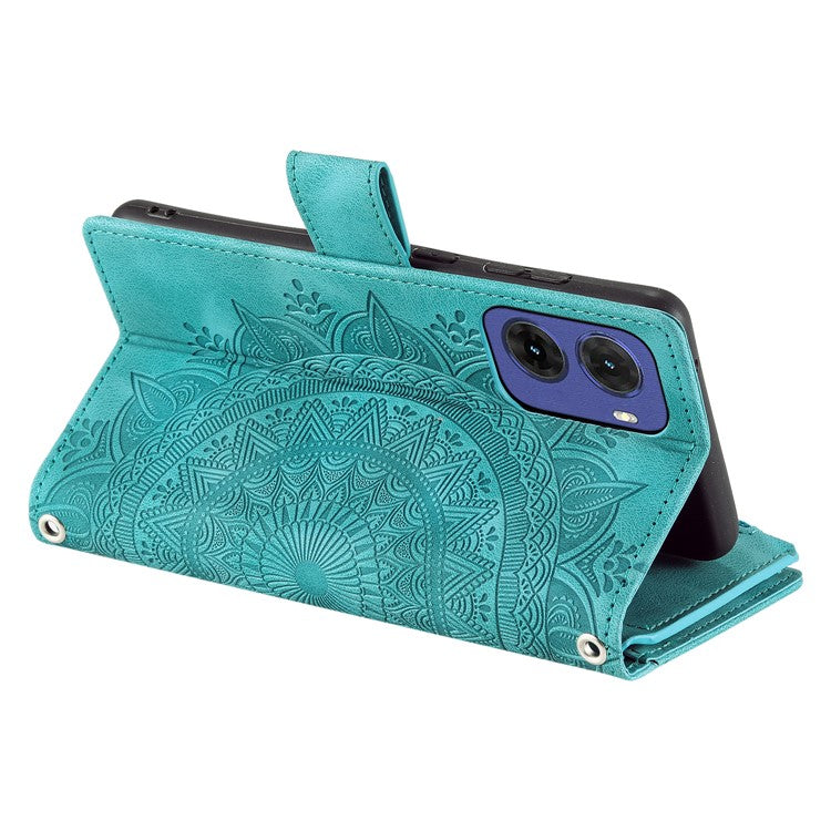 Style 006 For Motorola Moto G05 4G Wallet Case PU Leather Phone Cover Mandala Flower Pattern - Mint Green