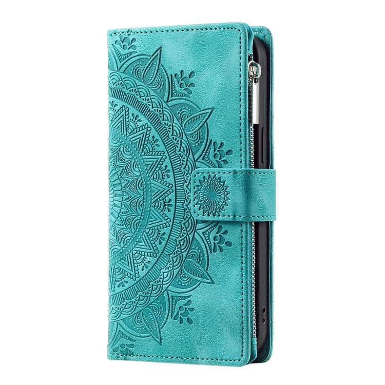 Style 006 For Motorola Moto G05 4G Wallet Case PU Leather Phone Cover Mandala Flower Pattern - Mint Green