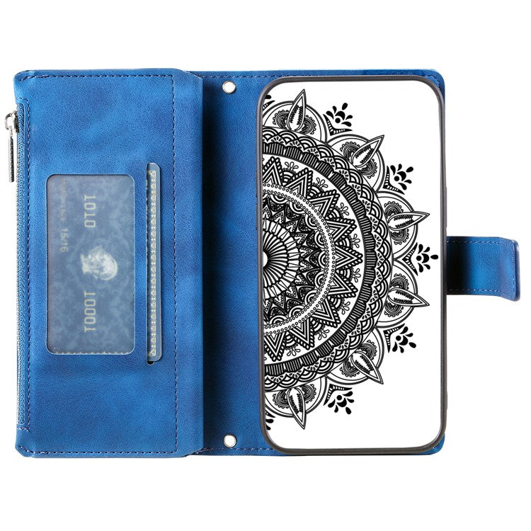 Style 006 For Motorola Moto G05 4G Wallet Case PU Leather Phone Cover Mandala Flower Pattern - Blue