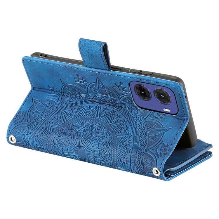 Style 006 For Motorola Moto G05 4G Wallet Case PU Leather Phone Cover Mandala Flower Pattern - Blue