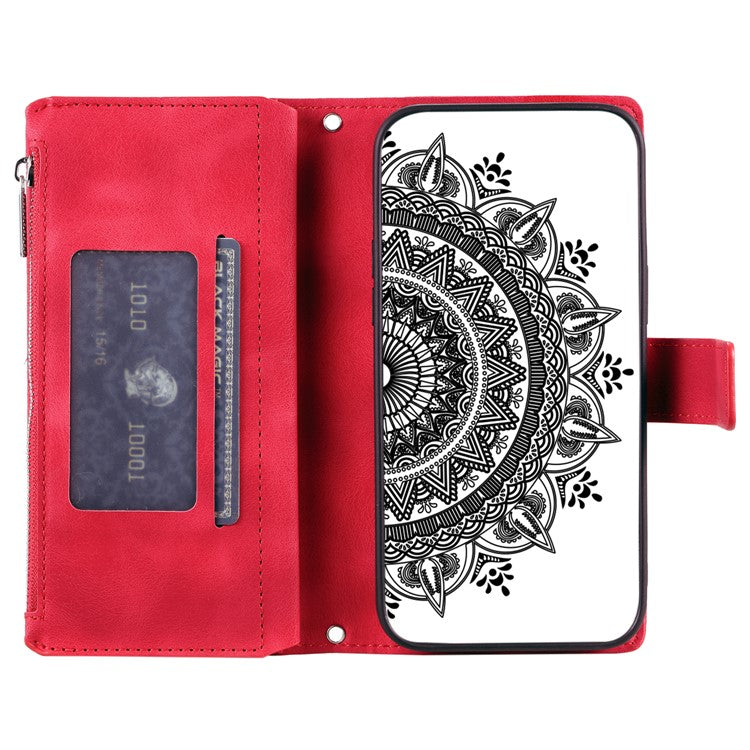 Style 006 For Motorola Moto G05 4G Wallet Case PU Leather Phone Cover Mandala Flower Pattern - Red