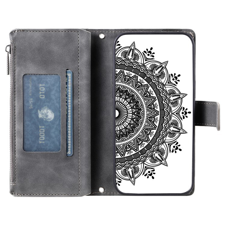Style 006 For Motorola Moto G05 4G Wallet Case PU Leather Phone Cover Mandala Flower Pattern - Grey
