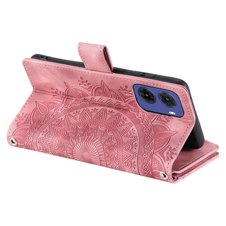 Style 006 For Motorola Moto G05 4G Wallet Case PU Leather Phone Cover Mandala Flower Pattern - Rose Gold
