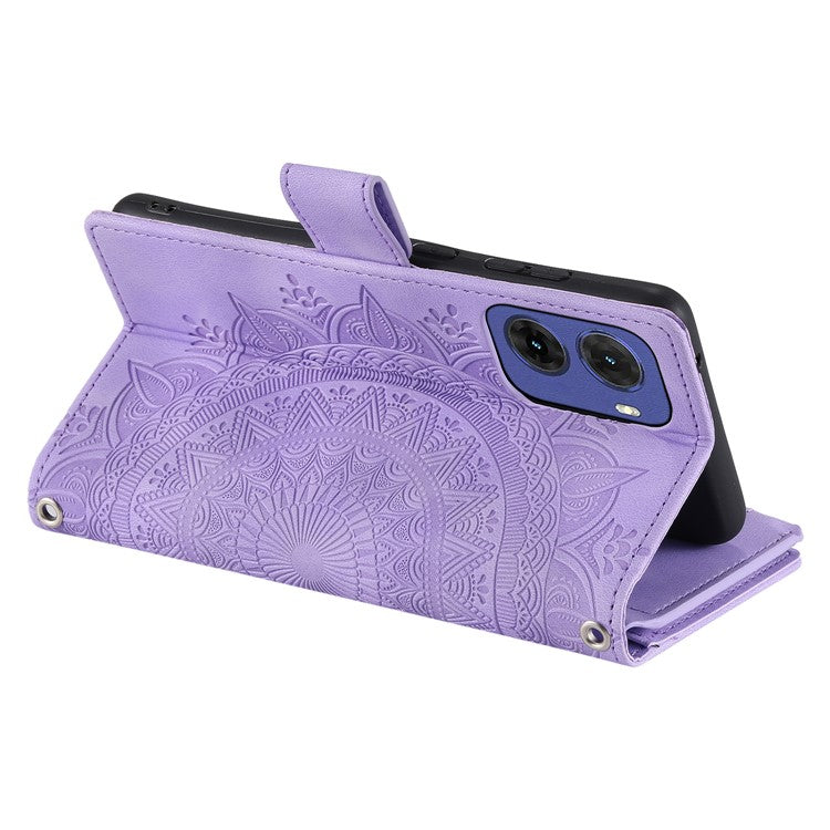 Style 006 For Motorola Moto G05 4G Wallet Case PU Leather Phone Cover Mandala Flower Pattern - Purple