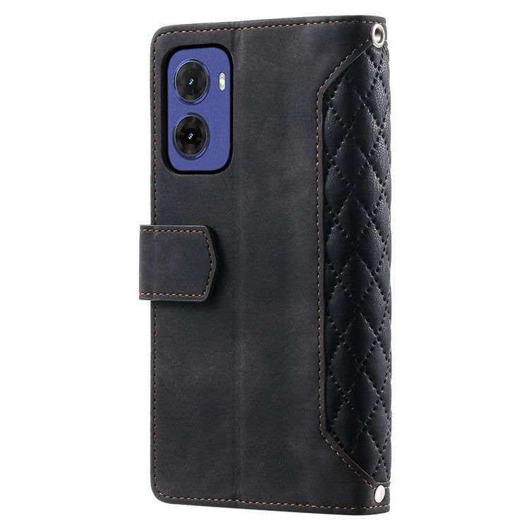 Style 005 For Motorola Moto G05 4G Wallet Case Rhombus Stitching Line PU Leather Phone Cover - Black